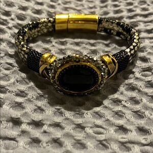 Laura Janelle Black Stone and Gold Bracelet with silver and black snakeskin look